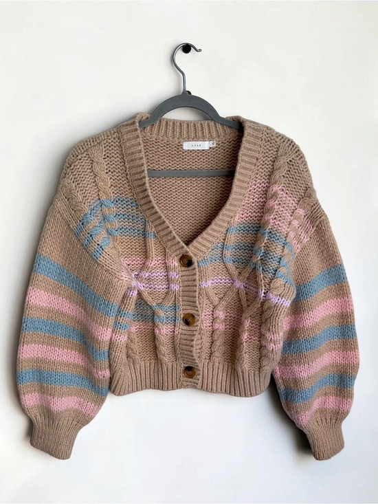 Lush Sweaters - Lush Striped Cropped Cardigan Brown & Pink Large